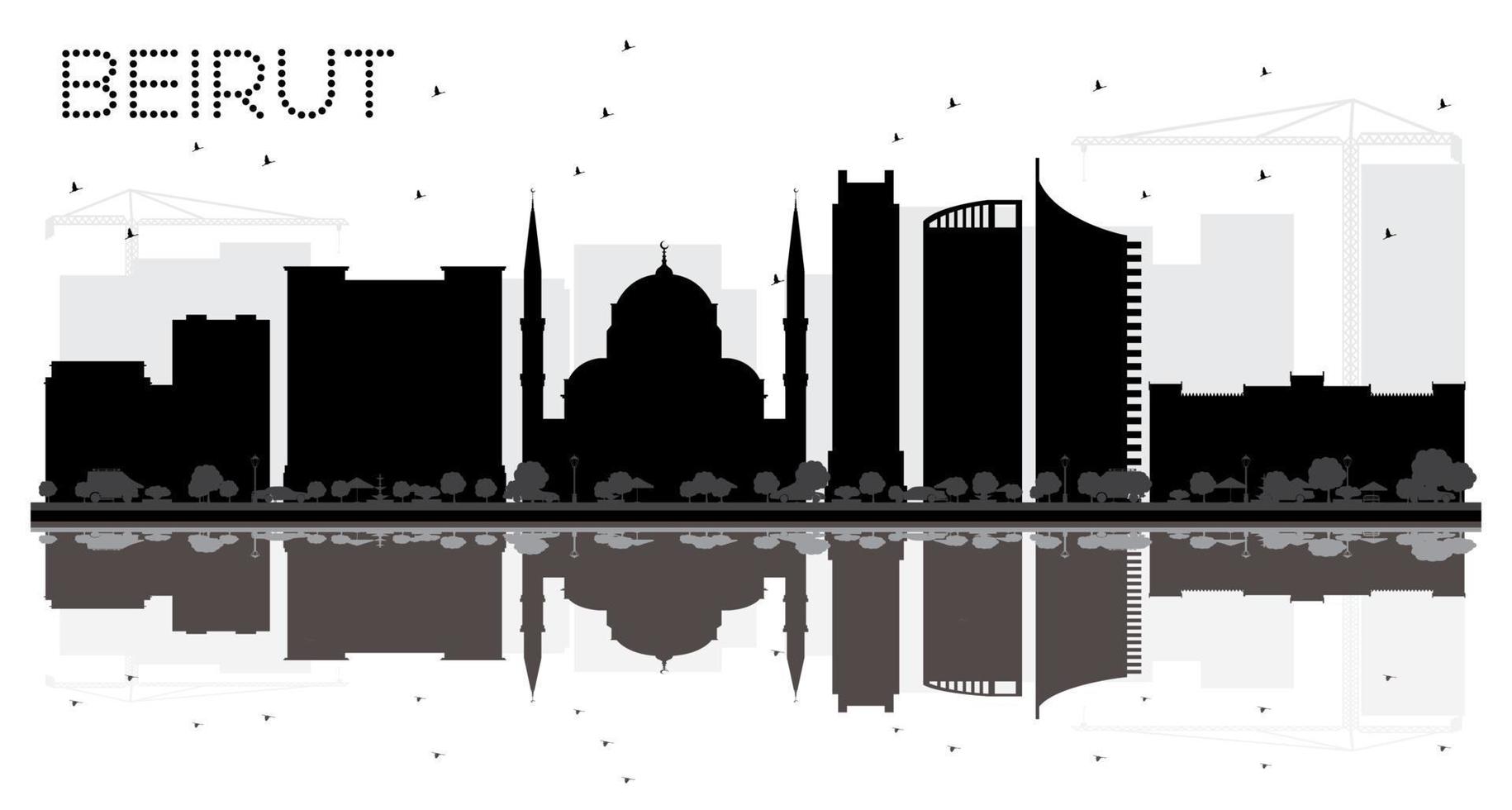 Beiroet Libanon stad horizon zwart en wit silhouet. vector