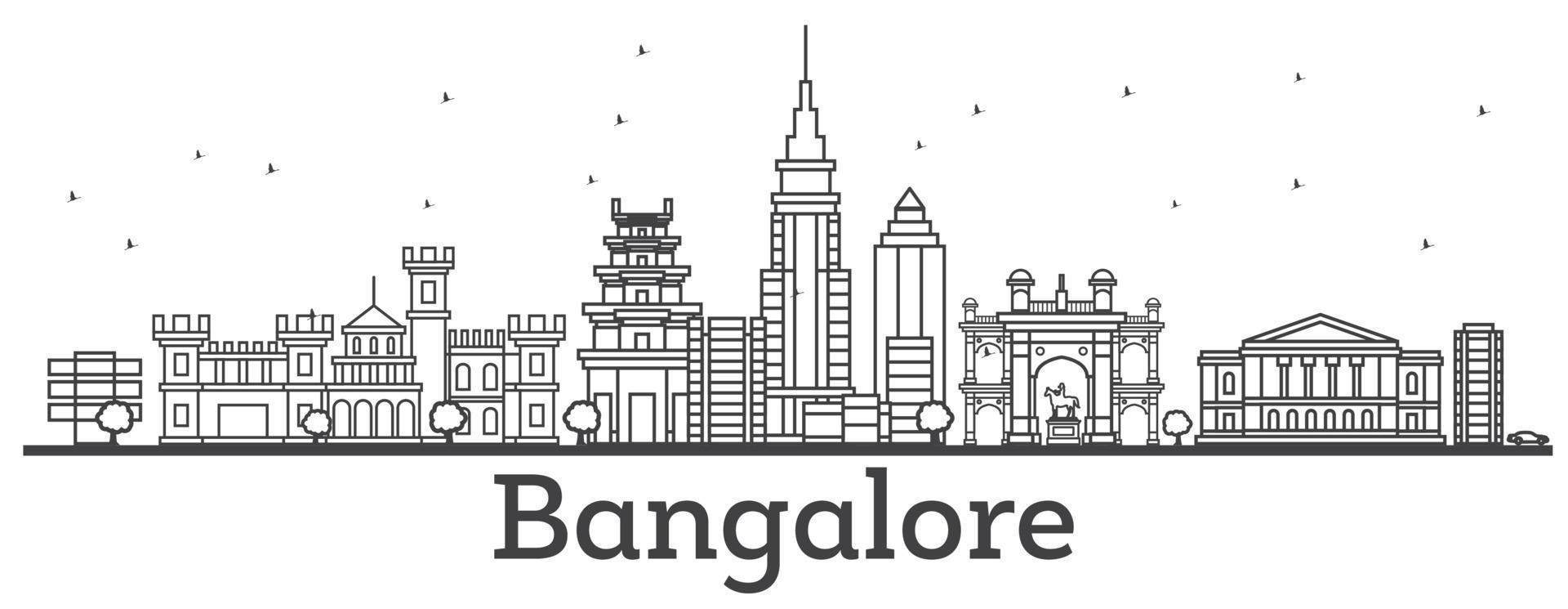 schets Bangalore horizon met historisch gebouwen. vector