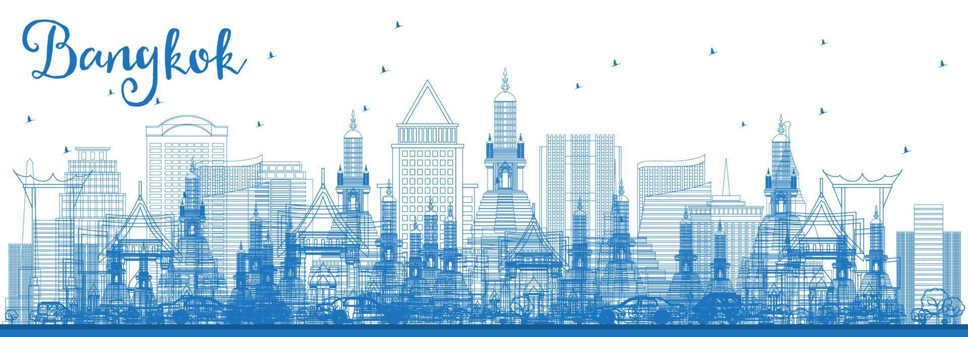 schets de skyline van bangkok met blauwe oriëntatiepunten. vector