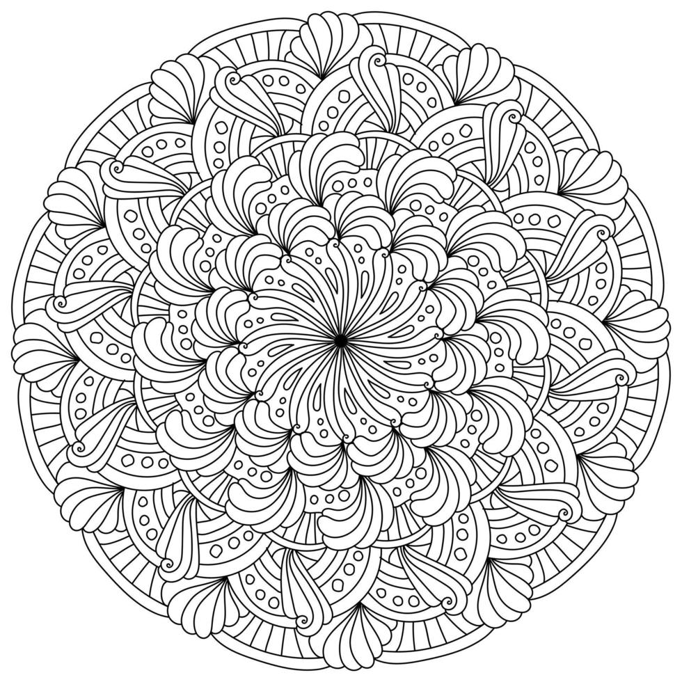 abstract mandala met overladen bloemblaadjes en stippen, meditatief kleur bladzijde vector