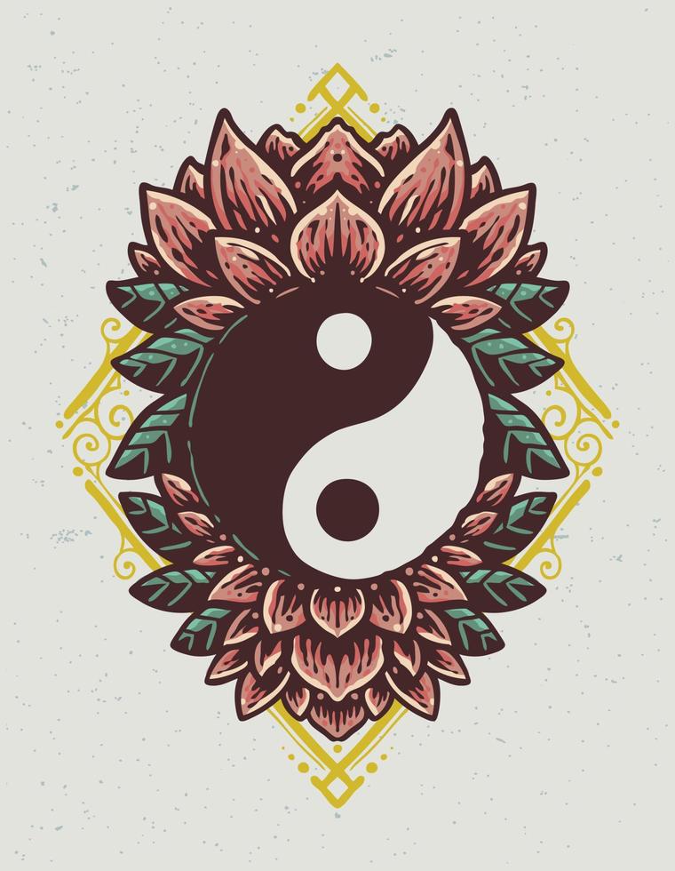 yin yang symbool met lotus wijnoogst stijl illustratie vector