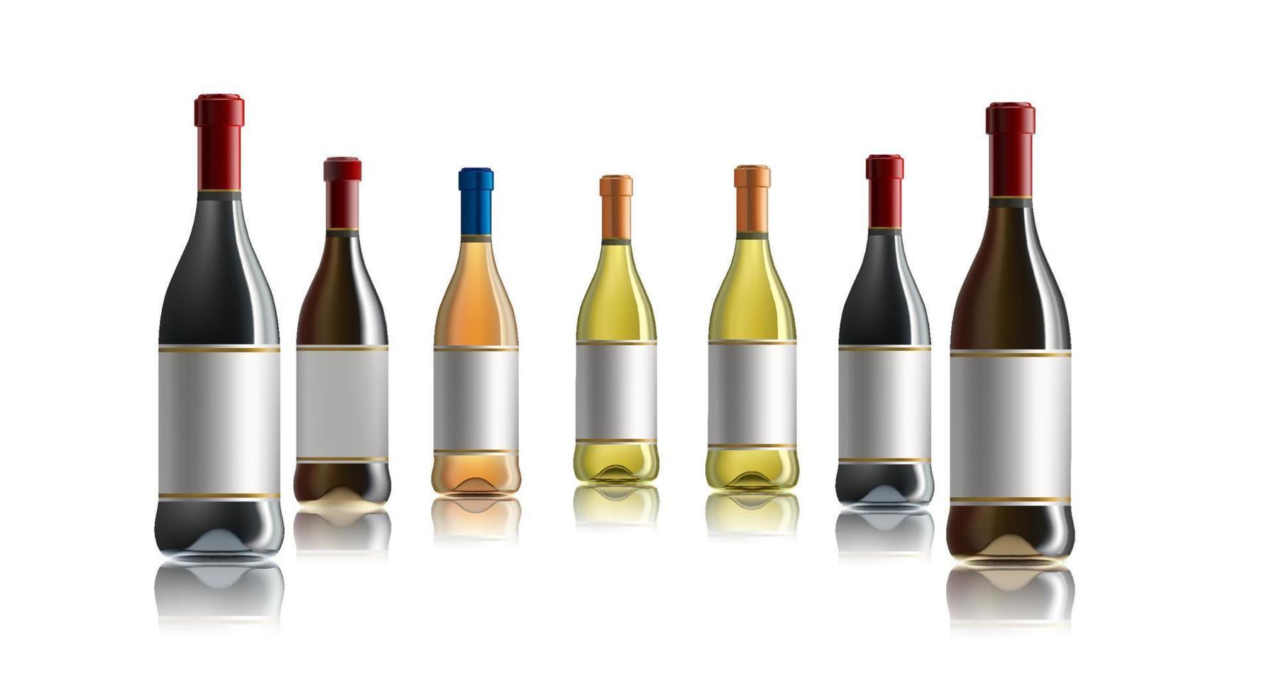 rood wijn fles. reeks van wit, roos, en rood wijn flessen. geïsoleerd Aan wit achtergrond. vector