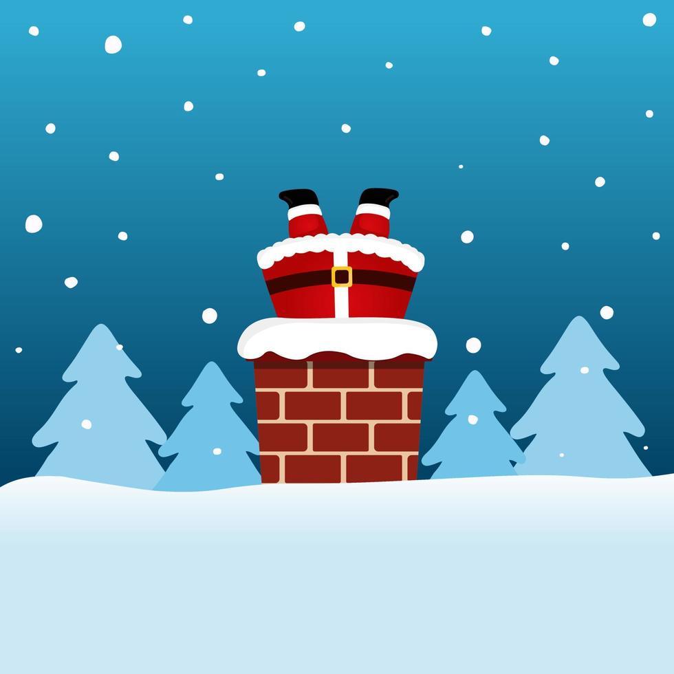 de kerstman claus zit vast in de schoorsteen. groet kaart met grappig de kerstman claus. vrolijk Kerstmis en gelukkig nieuw jaar. vector illustratie.