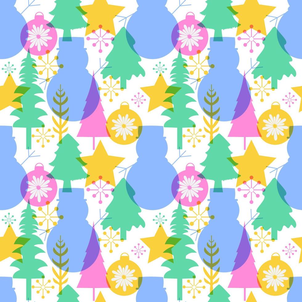 Kerstmis achtergrond naadloos patroon ontwerp met de kerstman claus, boom, sneeuwman en cadeaus in sjabloon hand- getrokken tekenfilm vlak illustratie vector