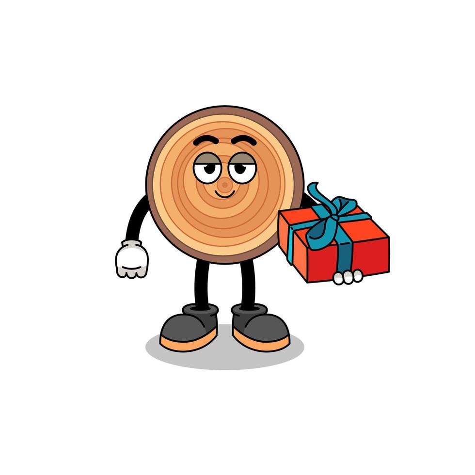 hout graan mascotte illustratie geven een geschenk vector