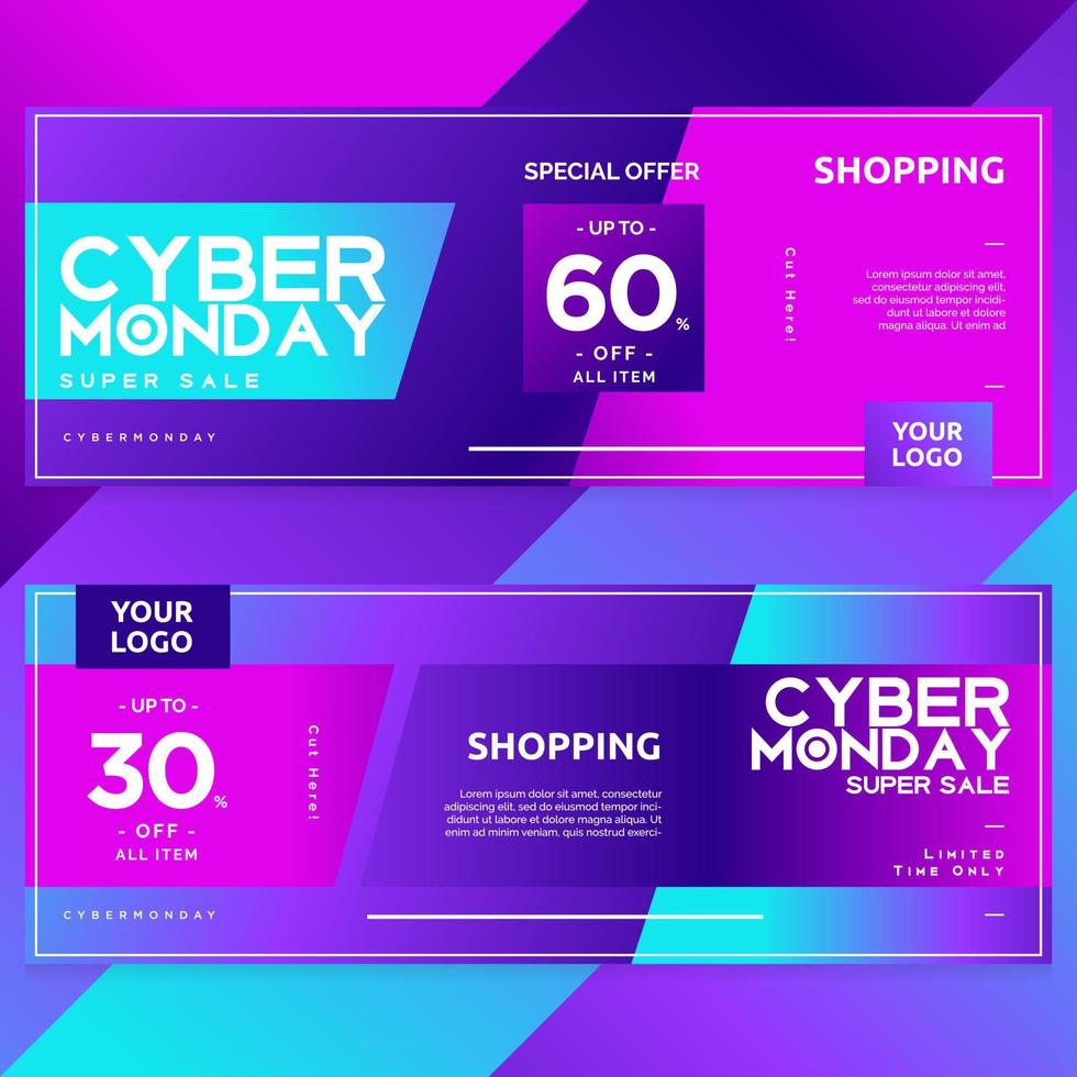 cyber maandag uitverkoop sociaal media banier of ticket ontwerp stijl neon gloed kleur vector