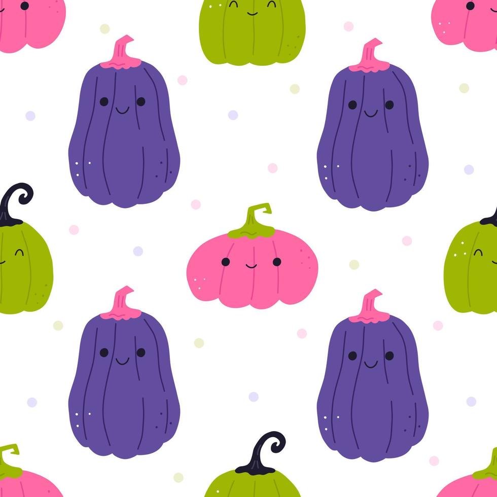 schattig en grappig pompoen naadloos patroon, tekenfilm vlak vector illustratie. kinderachtig achtergrond voor halloween viering. Super goed voor omhulsel papier ontwerp.