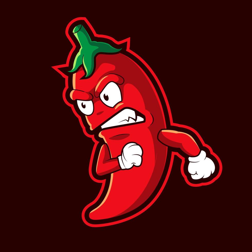 Chili boos mascotte logo vector illustratie concept