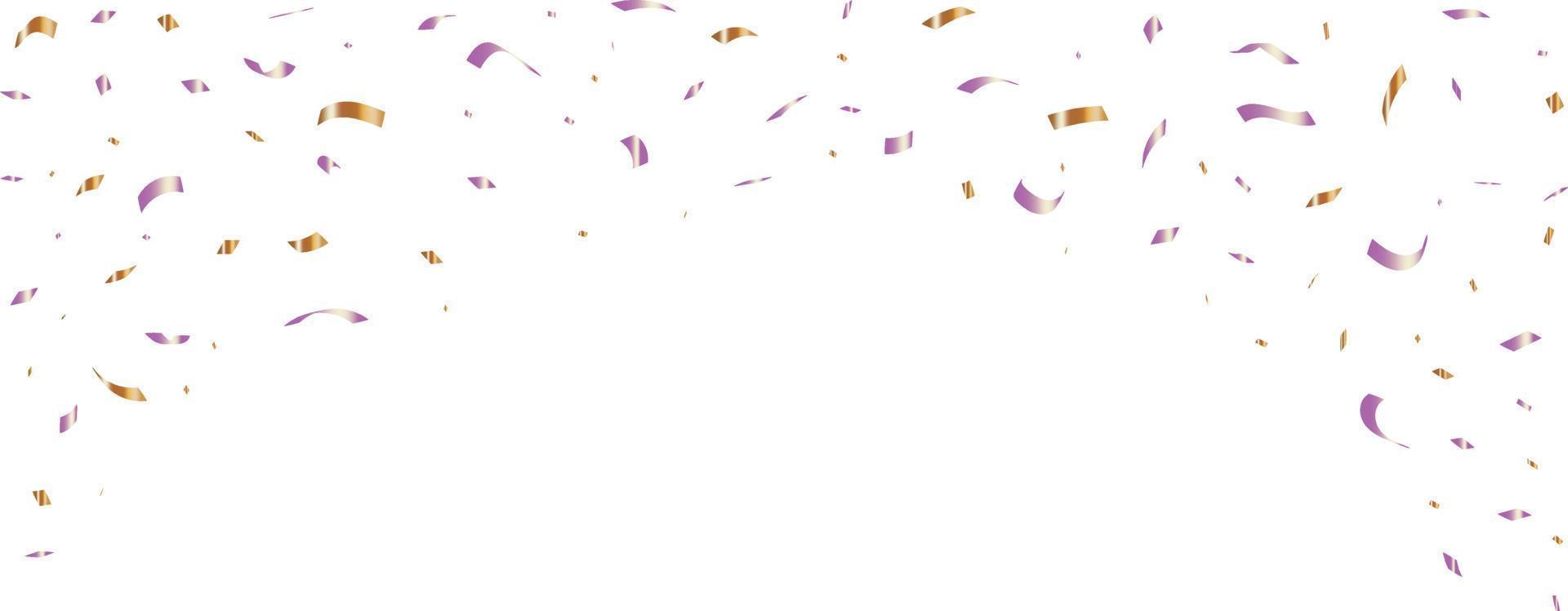 Purper en goud confetti met lint vallend Aan wit achtergrond. viering verjaardag. vector illustratie.