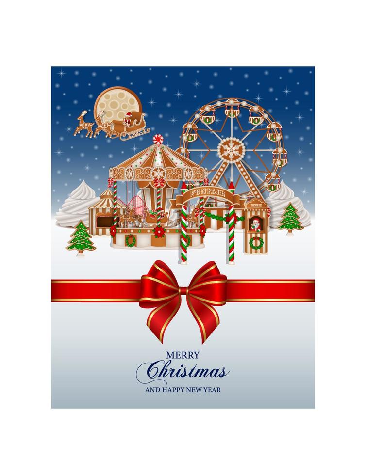 Kerstmis achtergrond met peperkoek kermis. Kerstmis poster met peperkoek koekjes en snoepjes vector