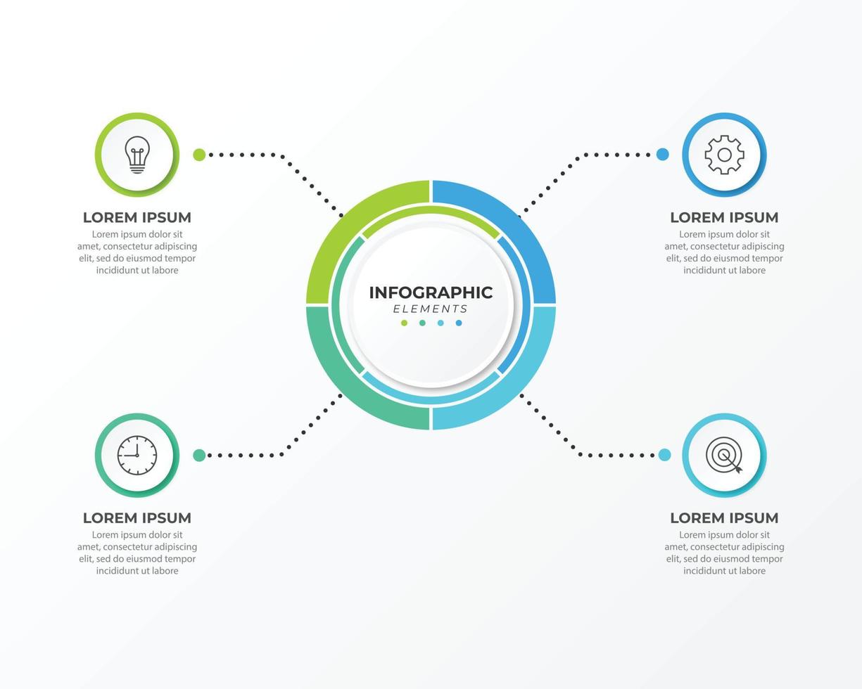 infographic cirkel element sjabloon kan worden gebruikt voor workflow lay-out diagram aantal opties web ontwerp infographic bedrijf concept met 4 optie onderdelen stappen of processen vector