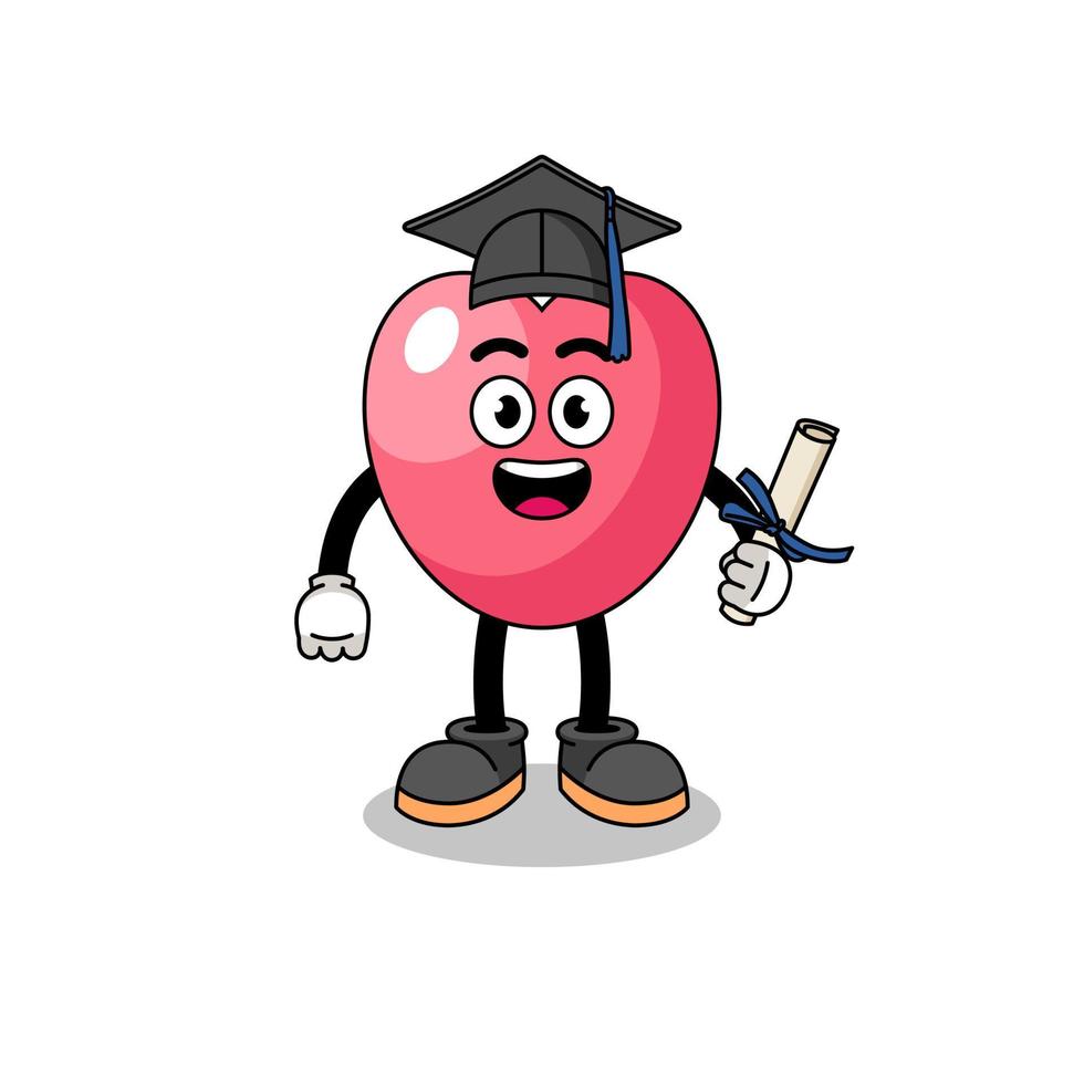 hart symbool mascotte met diploma uitreiking houding vector