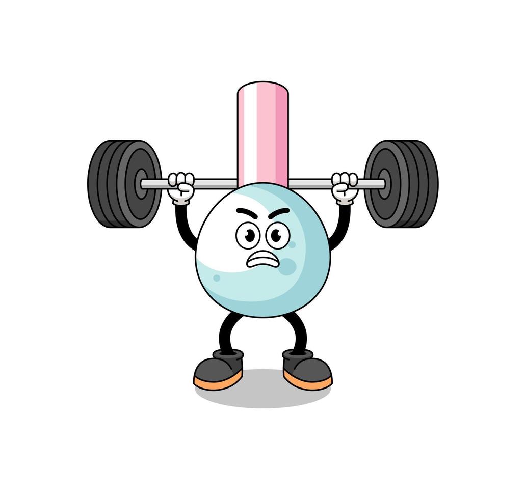 katoen knop mascotte tekenfilm hijs- een barbell vector