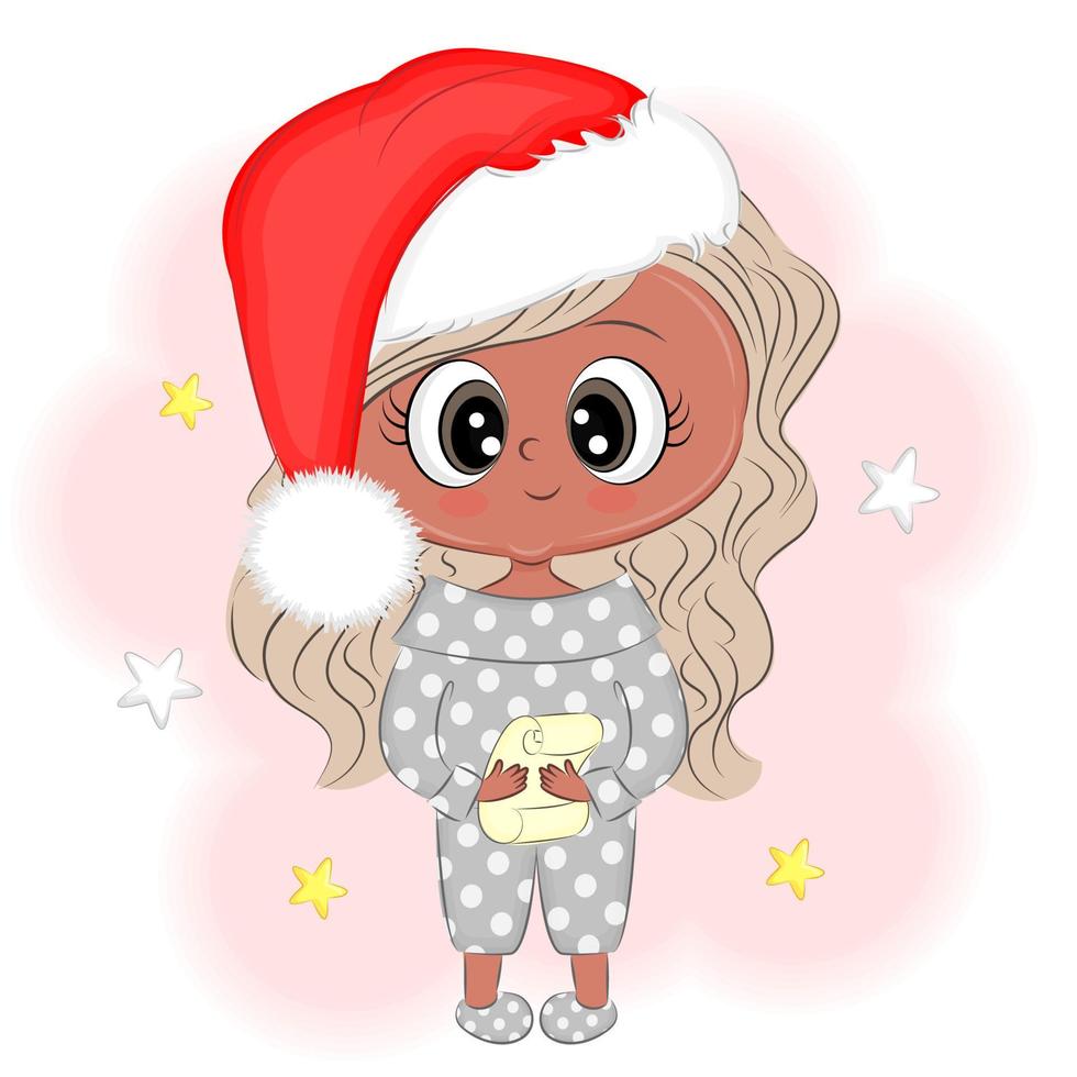 schattig weinig meisje in een de kerstman hoed Kerstmis vector illustratie