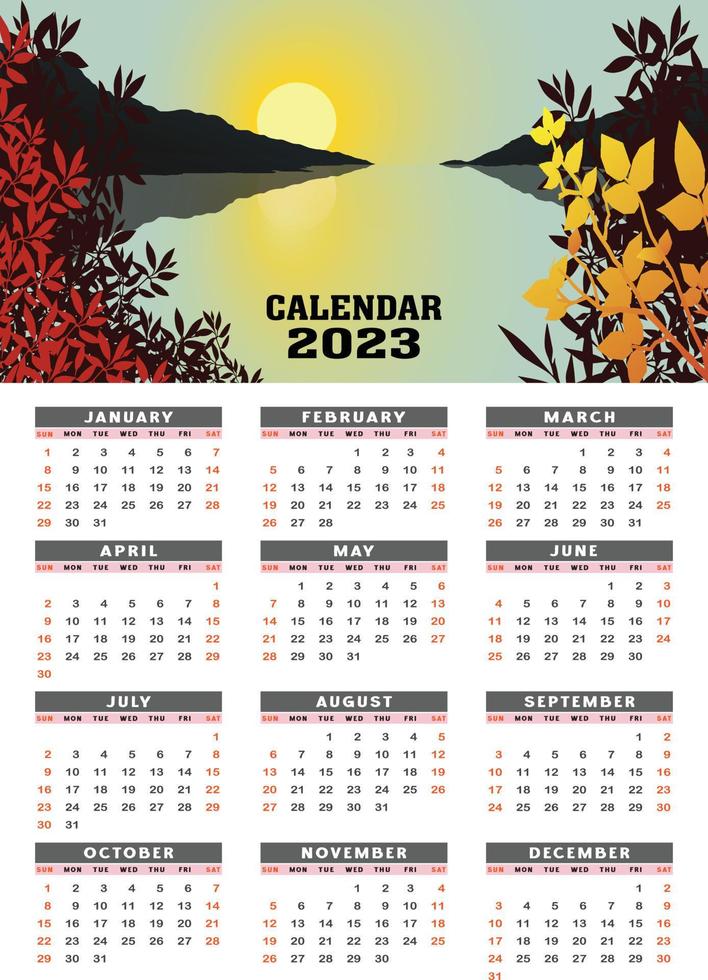 2023 gemakkelijk kalender Sjablonen ontwerp vector