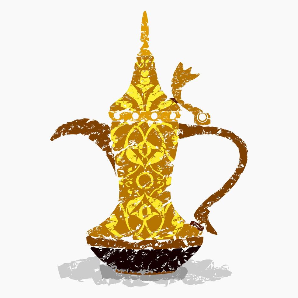 bewerkbare antiek dallah Arabisch koffie pot vector illustratie met borstel beroertes stijl en gedetailleerd patroon voor cafe en midden- oostelijk cultuur en traditie verwant ontwerp