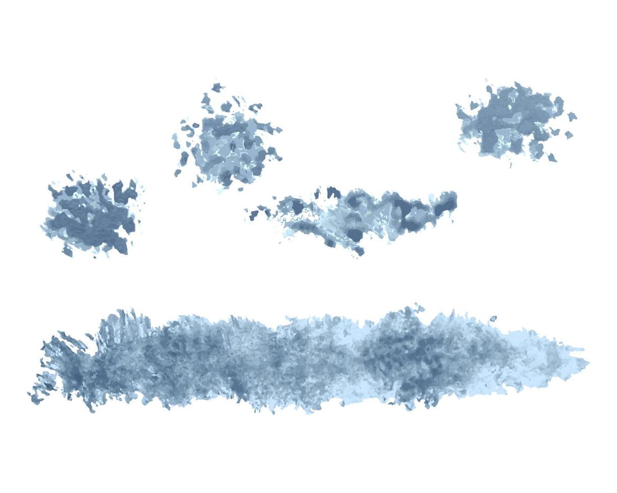 reeks van blauw waterverf borstel vlekken streep geklater druppels, reeks voor ontwerp. vector