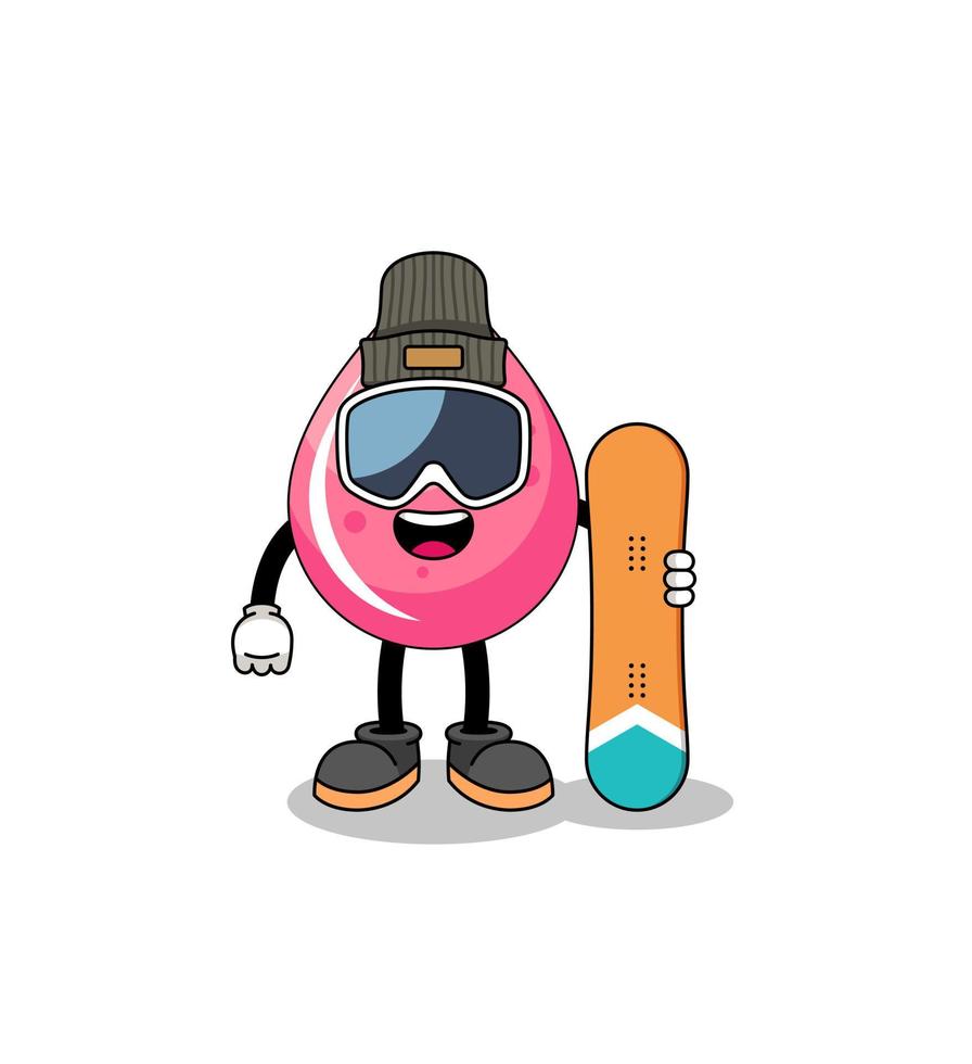 mascotte tekenfilm van aardbei sap snowboard speler vector