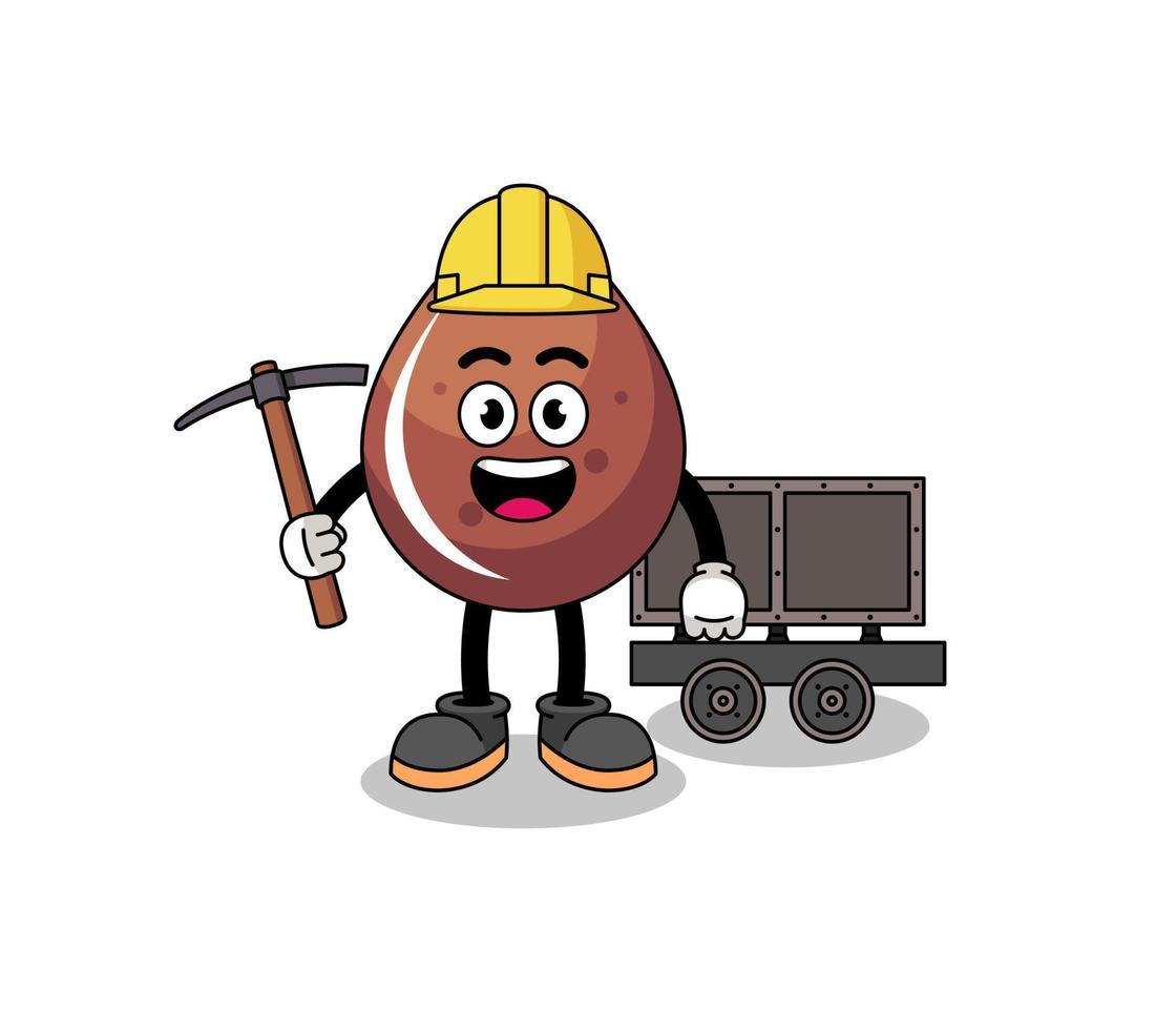 mascotte illustratie van chocola laten vallen mijnwerker vector