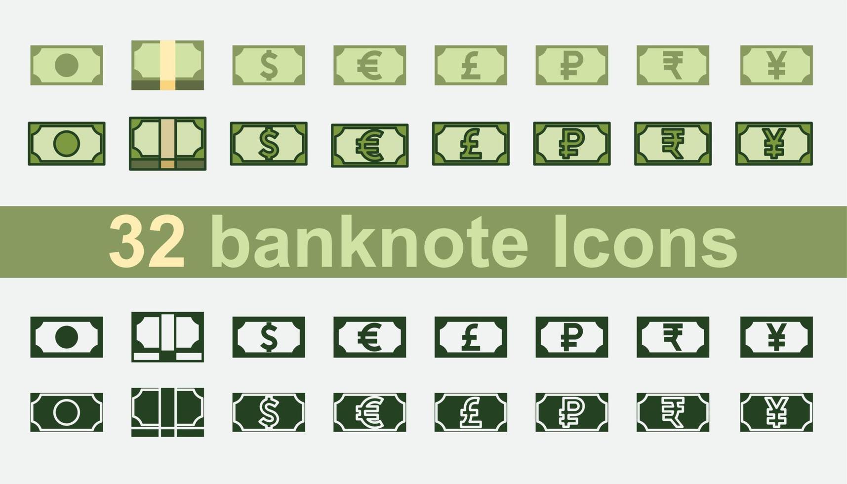 bankbiljet icoon reeks geïsoleerd Aan wit achtergrond. vector