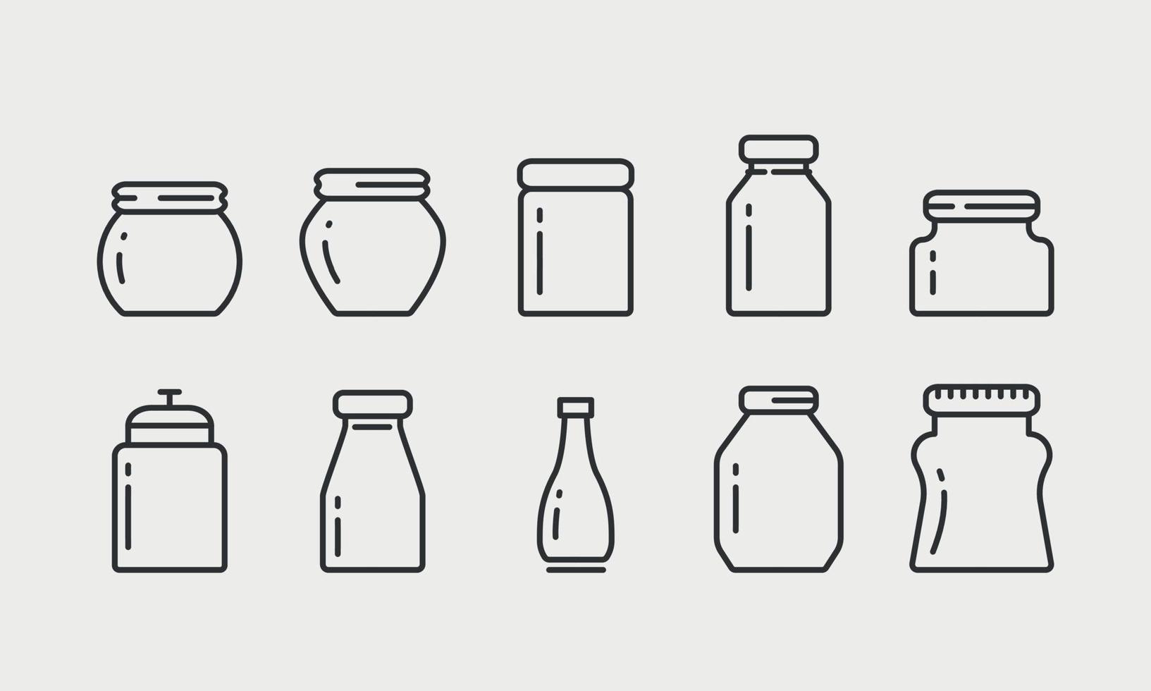 glas fles en potten lijn pictogrammen. houder voor gelei, confituur, saus, eigengemaakt besparen. de tekens voor voedsel op te slaan. bewerkbare slagen. vector illustratie