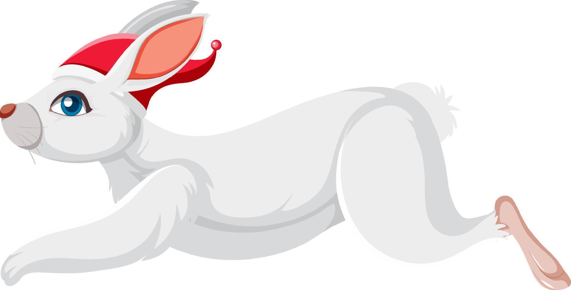 kant visie van wit konijn vervelend rood hoed vector