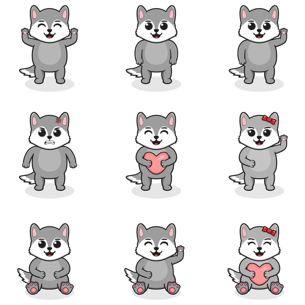 vector illustratie reeks van wolf tekenfilm. bundel van schattig wolf set. reeks van dieren. tekenfilm en vector geïsoleerd karakters. een verzameling van dieren in de kinderen stijl.