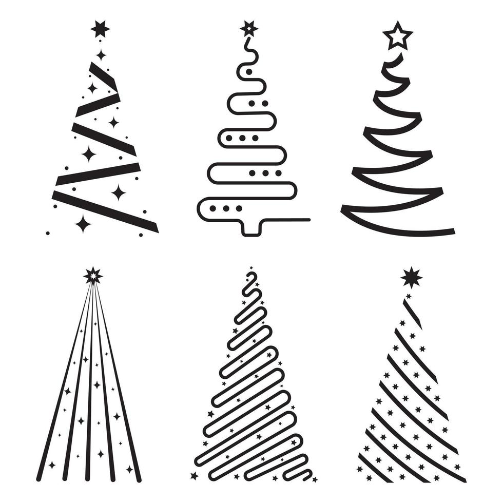 een reeks van illustraties van een abstract Kerstmis boom tekening hand getekend vector schetsen lijnen