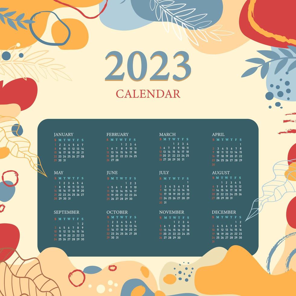 esthetisch bladeren 2023 kalender sjabloon vector