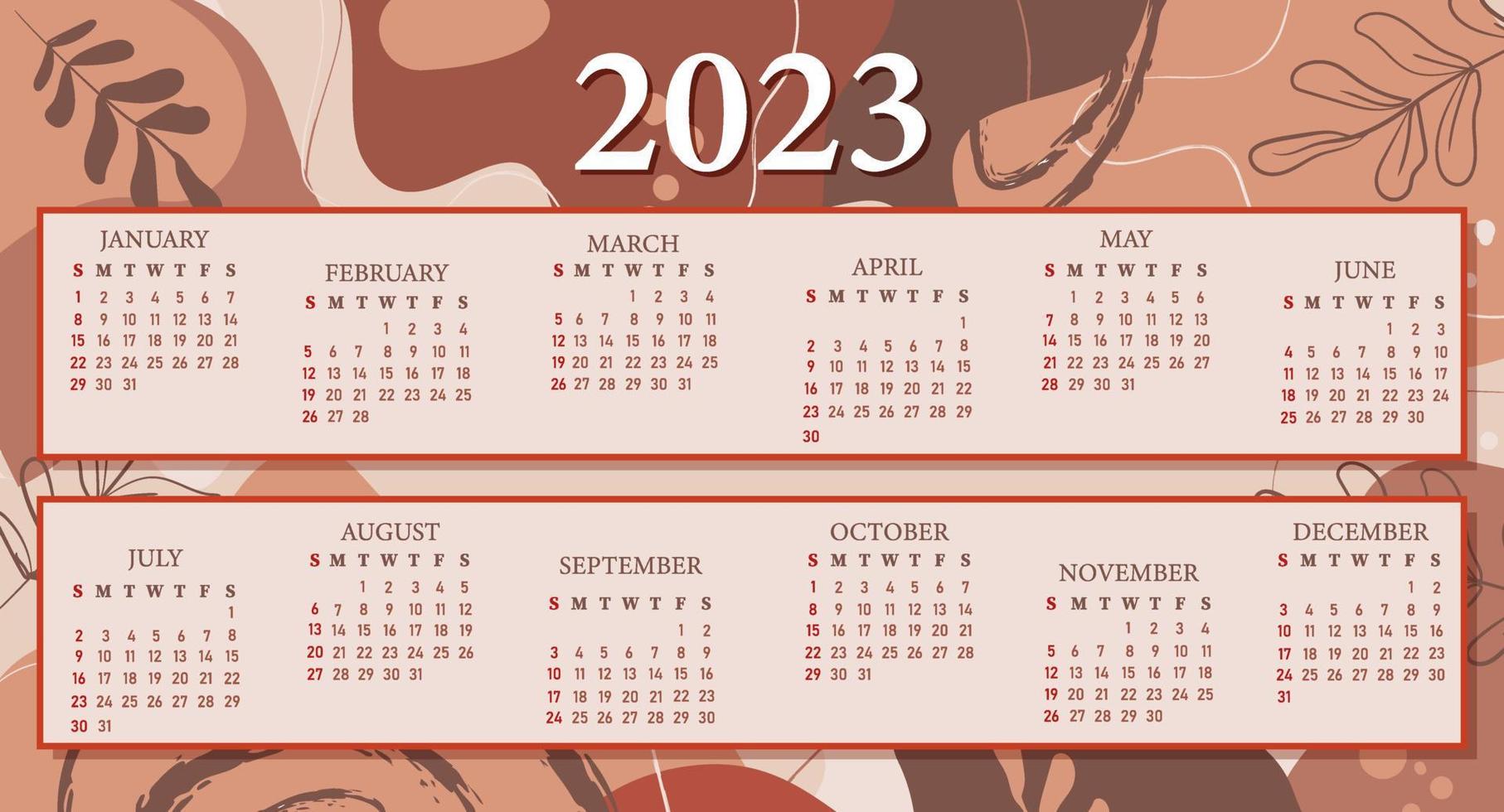 hand- getrokken abstract 2023 kalender vector