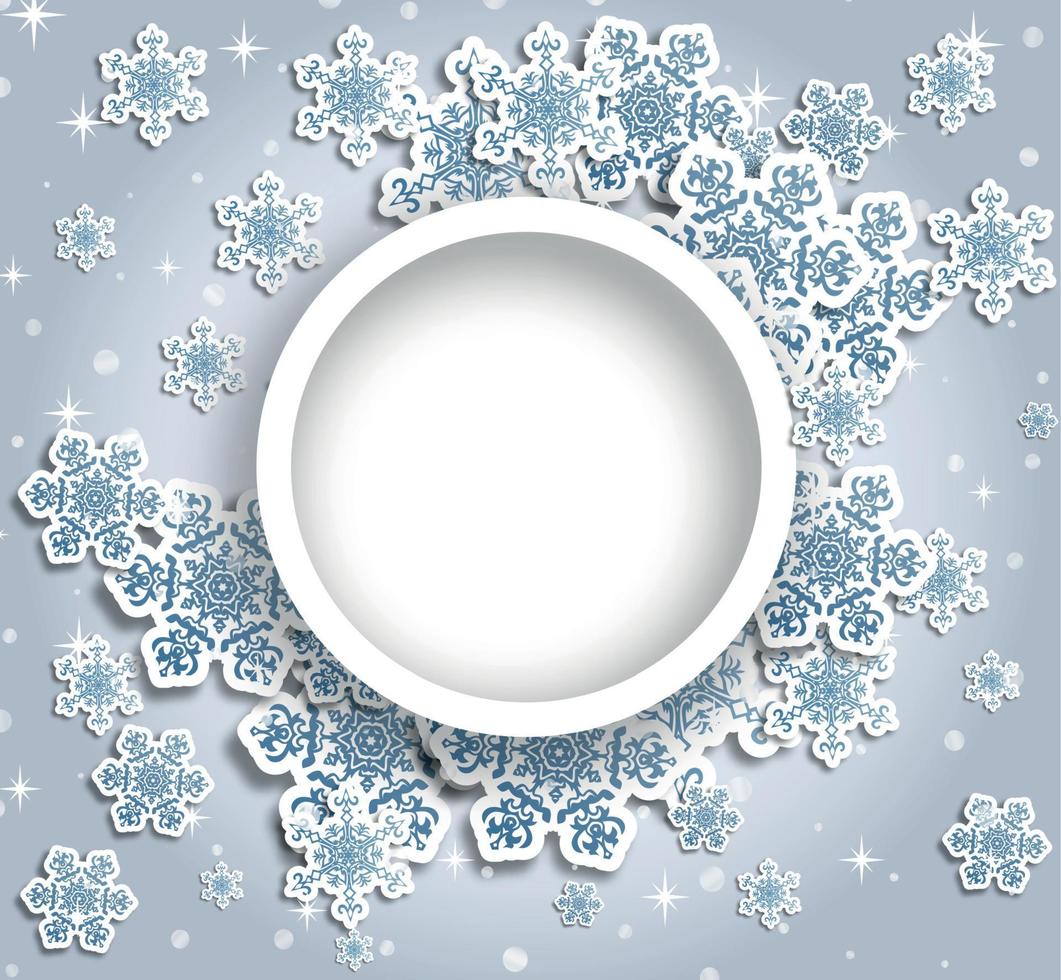 Kerstmis groet kaart met type ontwerp en decoraties Aan de besneeuwd blauw achtergrond. vector illustratie.