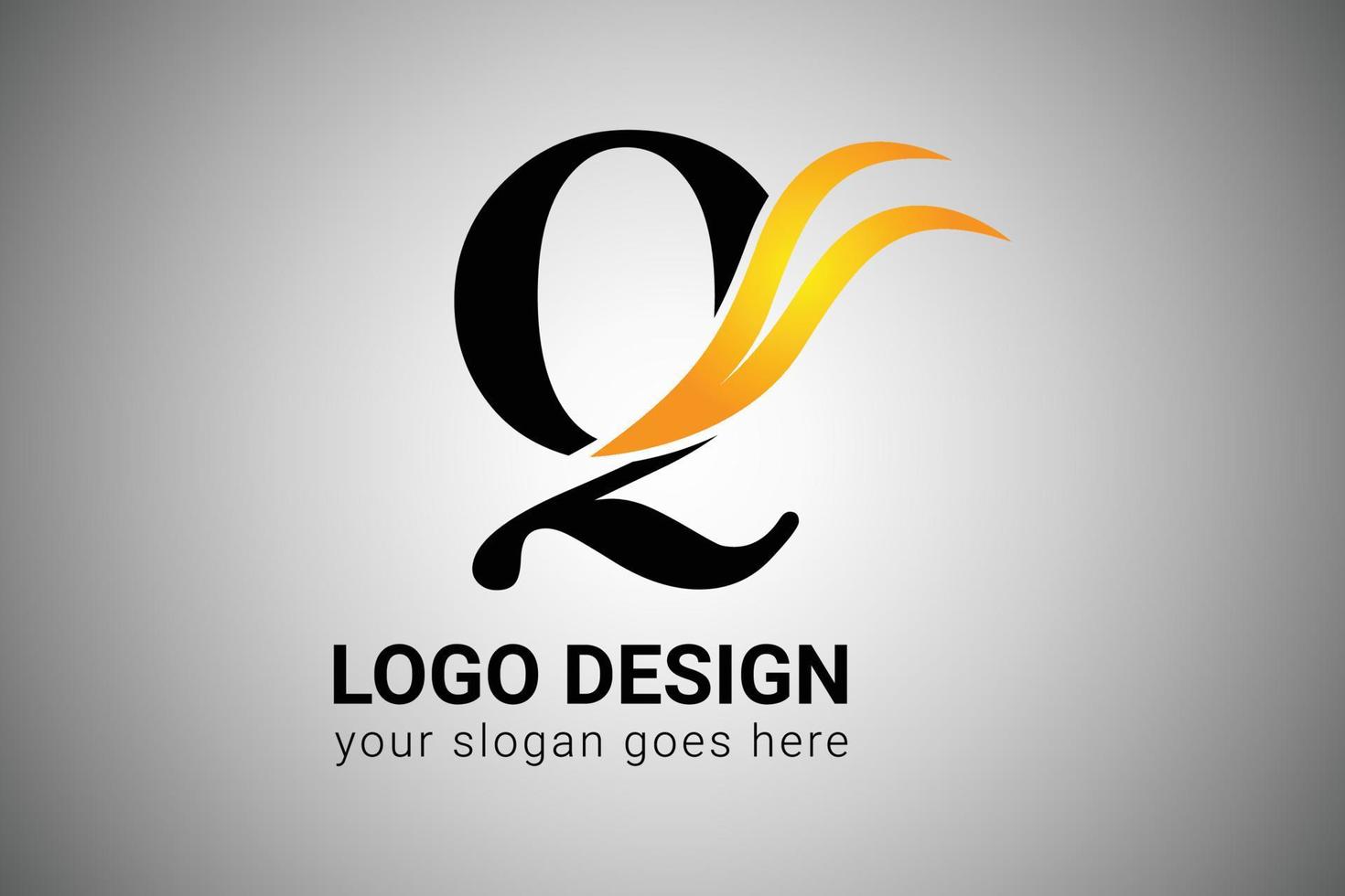 brief q logo ontwerp met geel en oranje elegant minimalistische vleugel. creatief q brief swoosh icoon vector illustratie. q brief logo ontwerp met brand vlammen en oranje swoosh vector illustratie.