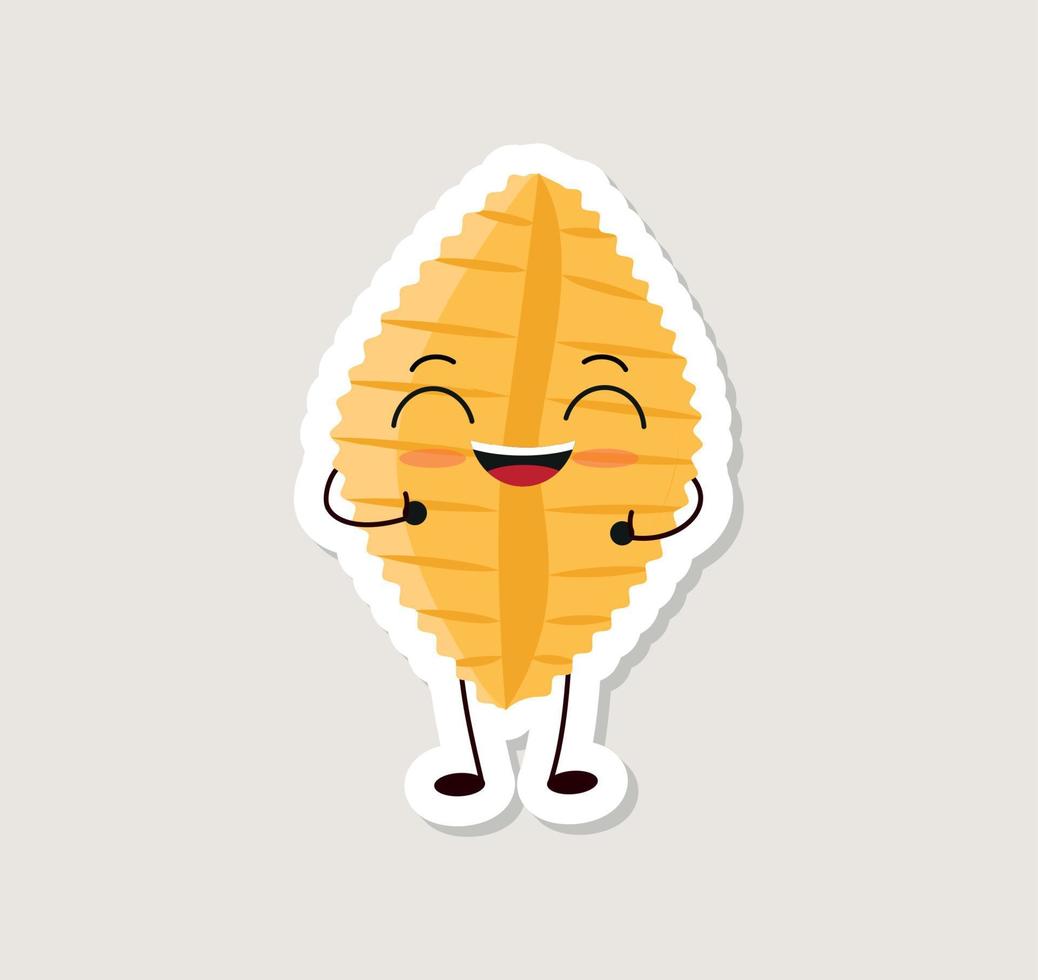 sticker pasta karakters. grappig noedels met schattig gezichten, handen en voeten, grappig spaghetti, rigati en fettuccine, gelukkig Italiaans keuken ingrediënten, droog Product vector tekenfilm vlak geïsoleerd