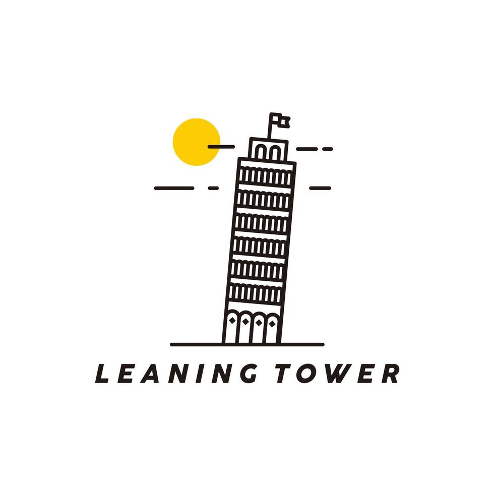 leunend toren Pisa kantelen gebouw mijlpaal logo ontwerp vector
