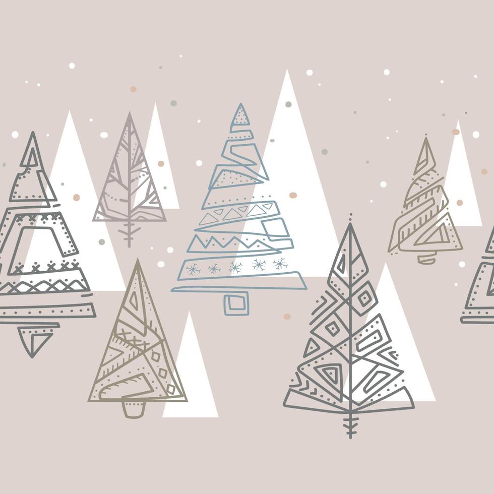 Kerstmis bomen naadloos grens patroon in Scandinavisch stijl, eenvoudig artistiek lijn beroerte vector illustratie.kerstmis ontwerp voor groet kaart.vrolijk Kerstmis boom banier, behang of backdrop decor