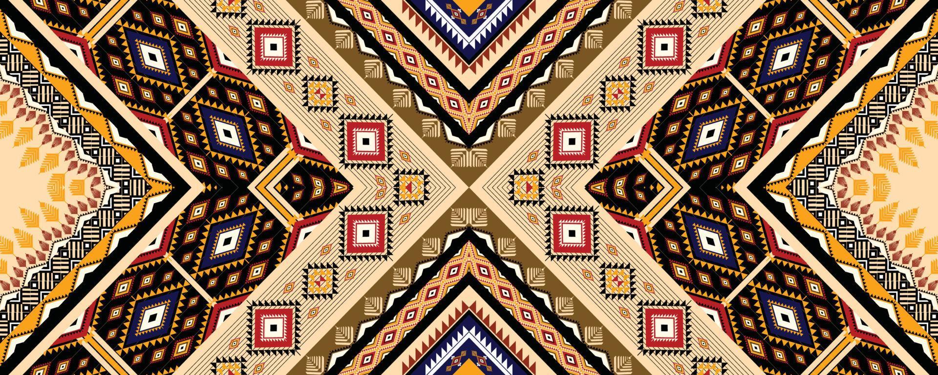 etnisch meetkundig Amerikaans, westers, aztec motief patroon stijl naadloos patroon ontwerp voor kleding stof, gordijn, achtergrond, sarong, behang, kleding, inpakken, batik, tegel, interieur.vector illustratie. vector