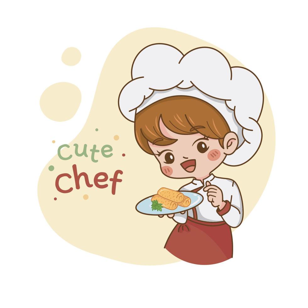 schattig chibi vrouw chef logo tekenfilm illustratie vector