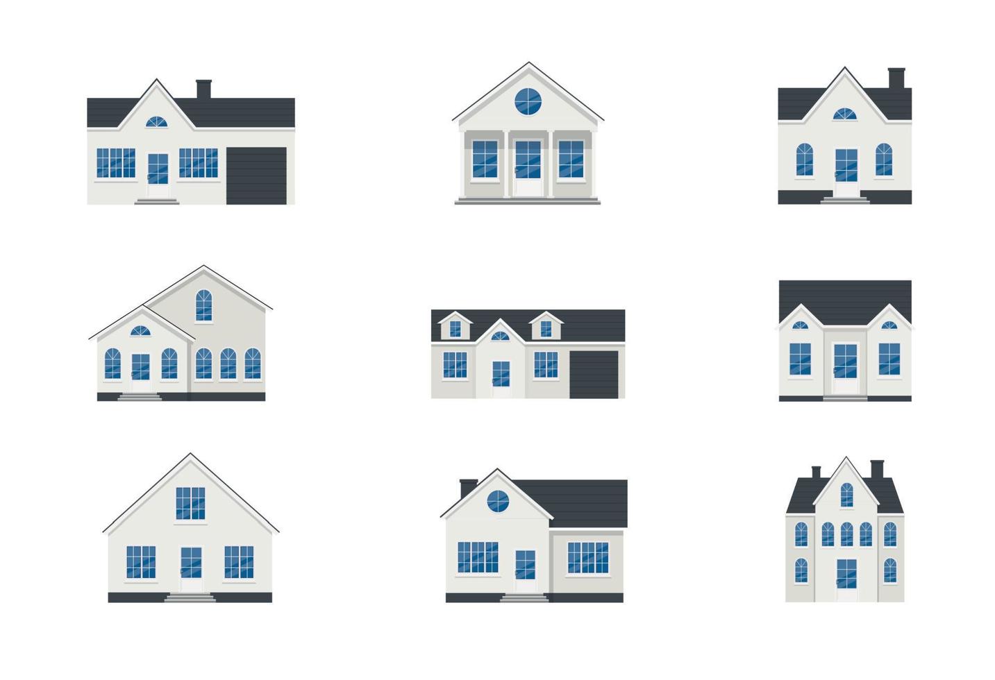 reeks van huizen. stedelijk en buitenwijk, huisje, stad- huis. buitenkant, voorkant visie. geïsoleerd vector illustratie