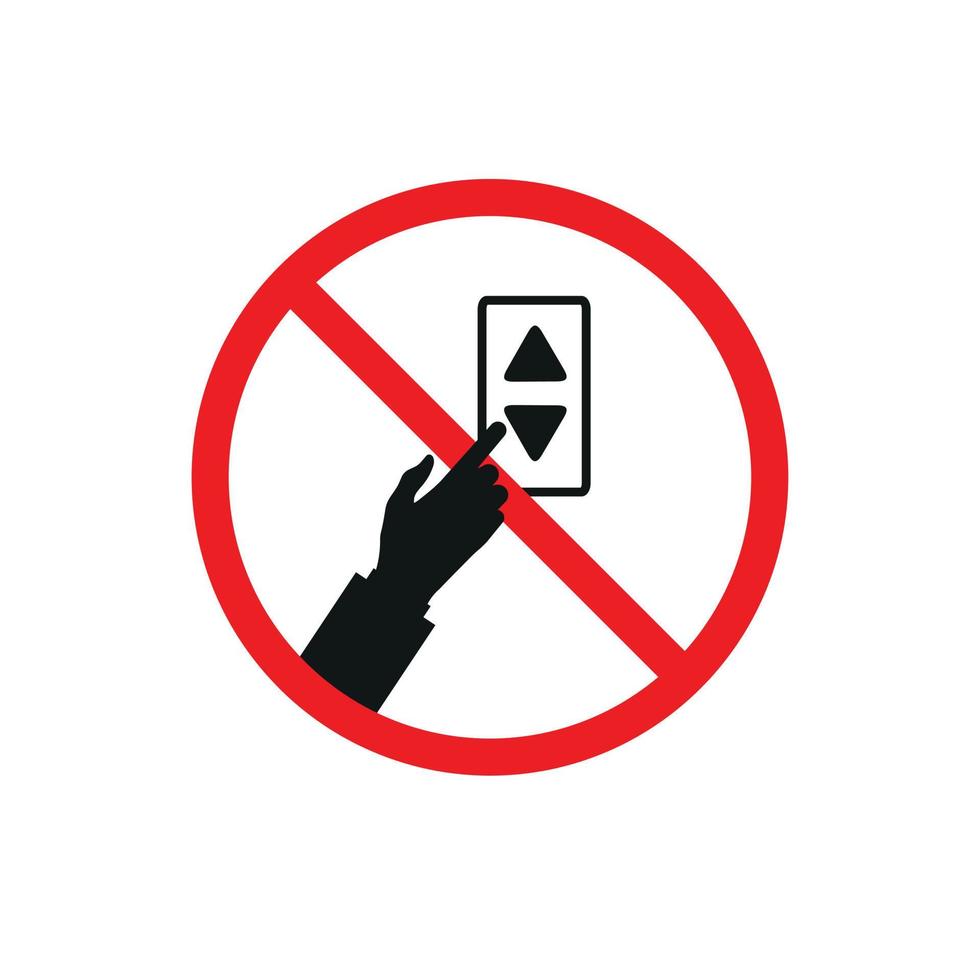 verbod van menselijk hand- drukken de lift telefoontje knop. vermijden de huid naar oppervlakte contact in openbaar plaats. vermijden aanraken de optillen knop. vector