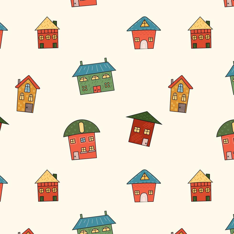 huis patroon. schattig hand- getrokken huizen Aan een patroon voor textiel, achtergronden, achtergronden, omhulsel papier, stoffen. vector