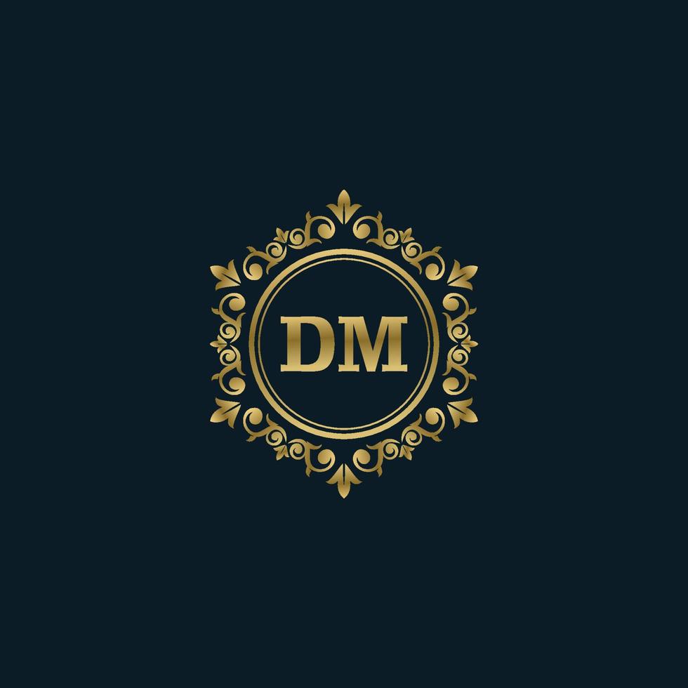 brief dm logo met luxe goud sjabloon. elegantie logo vector sjabloon.