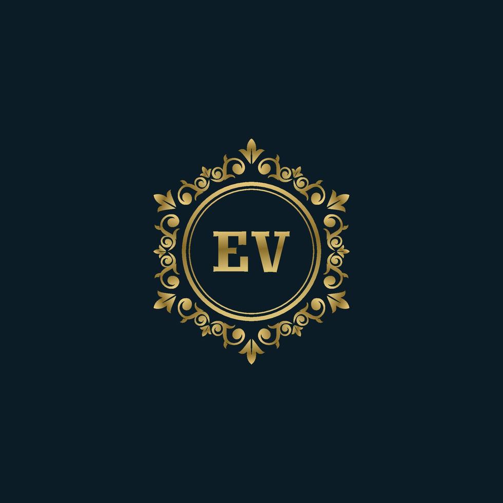 brief ev logo met luxe goud sjabloon. elegantie logo vector sjabloon.