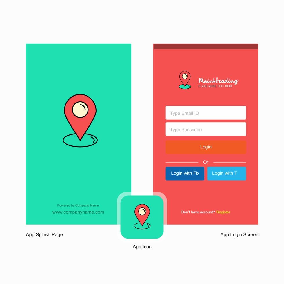 bedrijf kaart wijzer plons scherm en Log in bladzijde ontwerp met logo sjabloon mobiel online bedrijf sjabloon vector