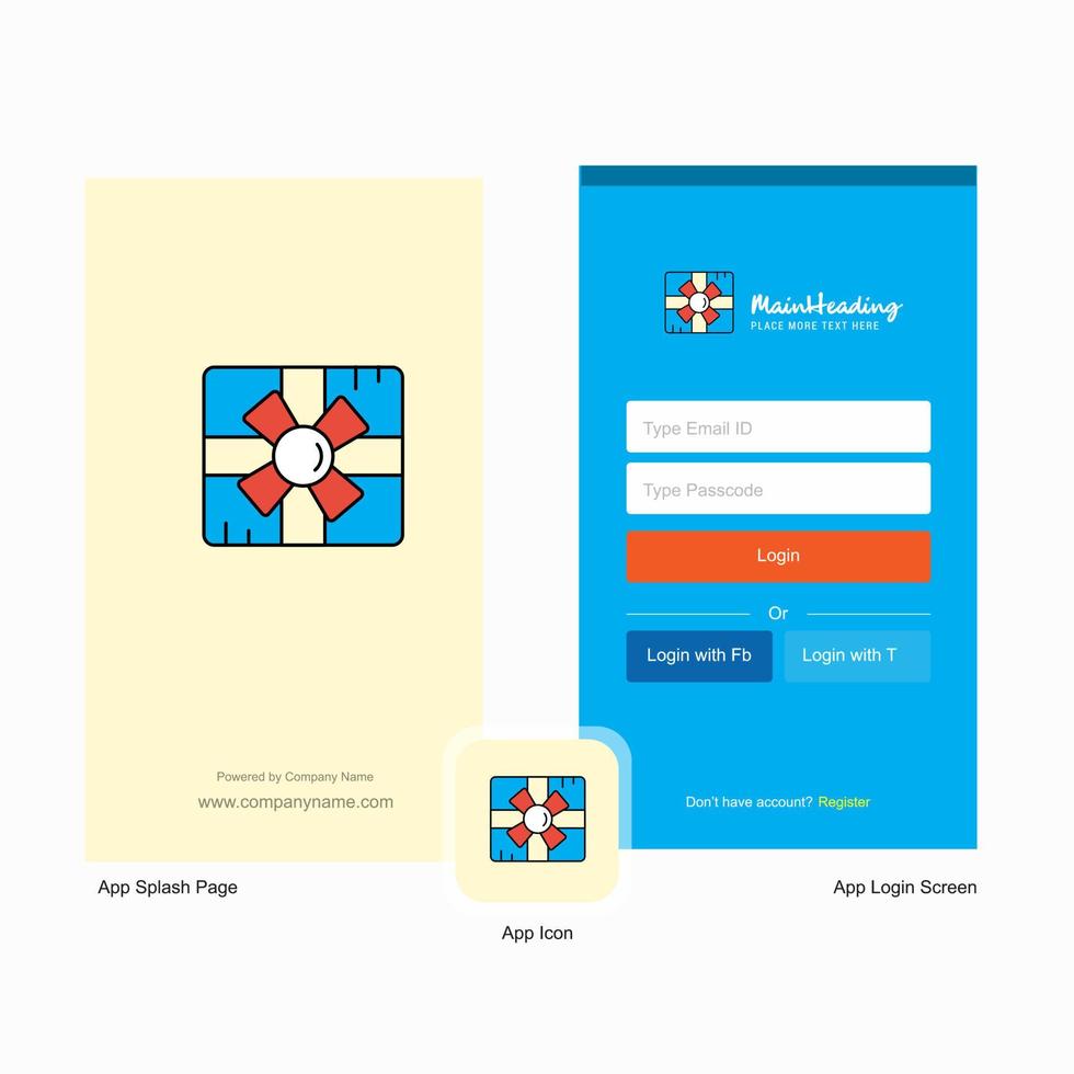 bedrijf giftbox plons scherm en Log in bladzijde ontwerp met logo sjabloon mobiel online bedrijf sjabloon vector