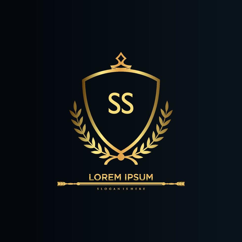 ss brief eerste met Koninklijk sjabloon.elegant met kroon logo vector, creatief belettering logo vector illustratie.