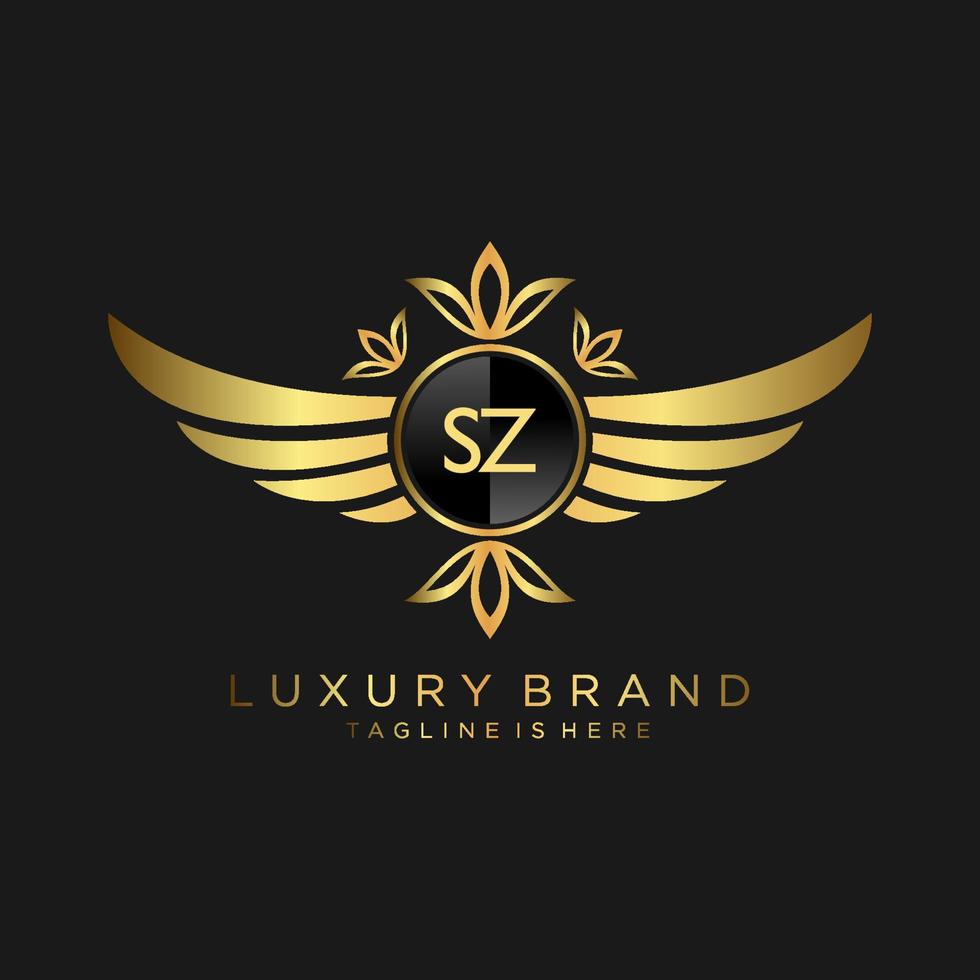 sz brief eerste met Koninklijk sjabloon.elegant met kroon logo vector, creatief belettering logo vector illustratie.