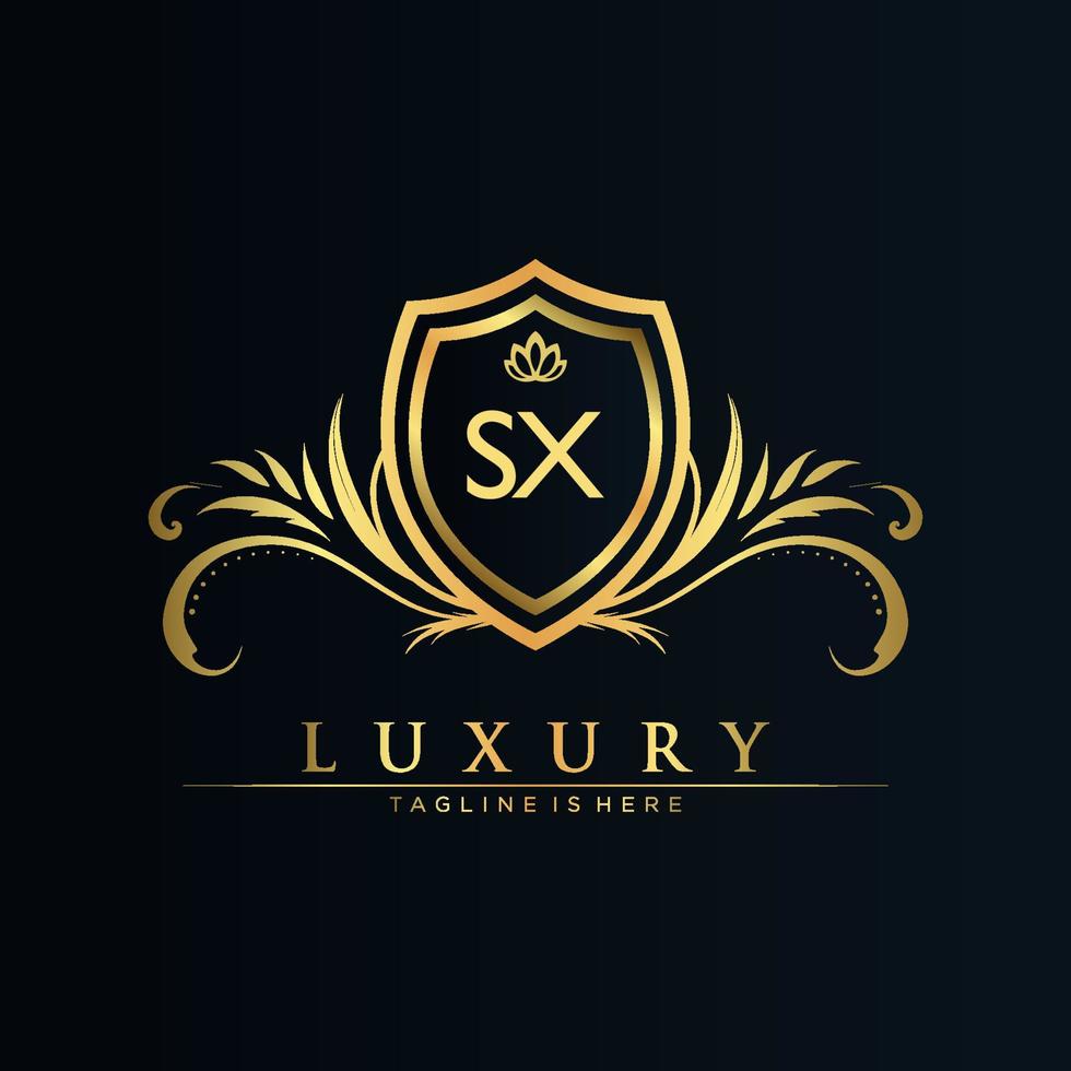 sx brief eerste met Koninklijk sjabloon.elegant met kroon logo vector, creatief belettering logo vector illustratie.