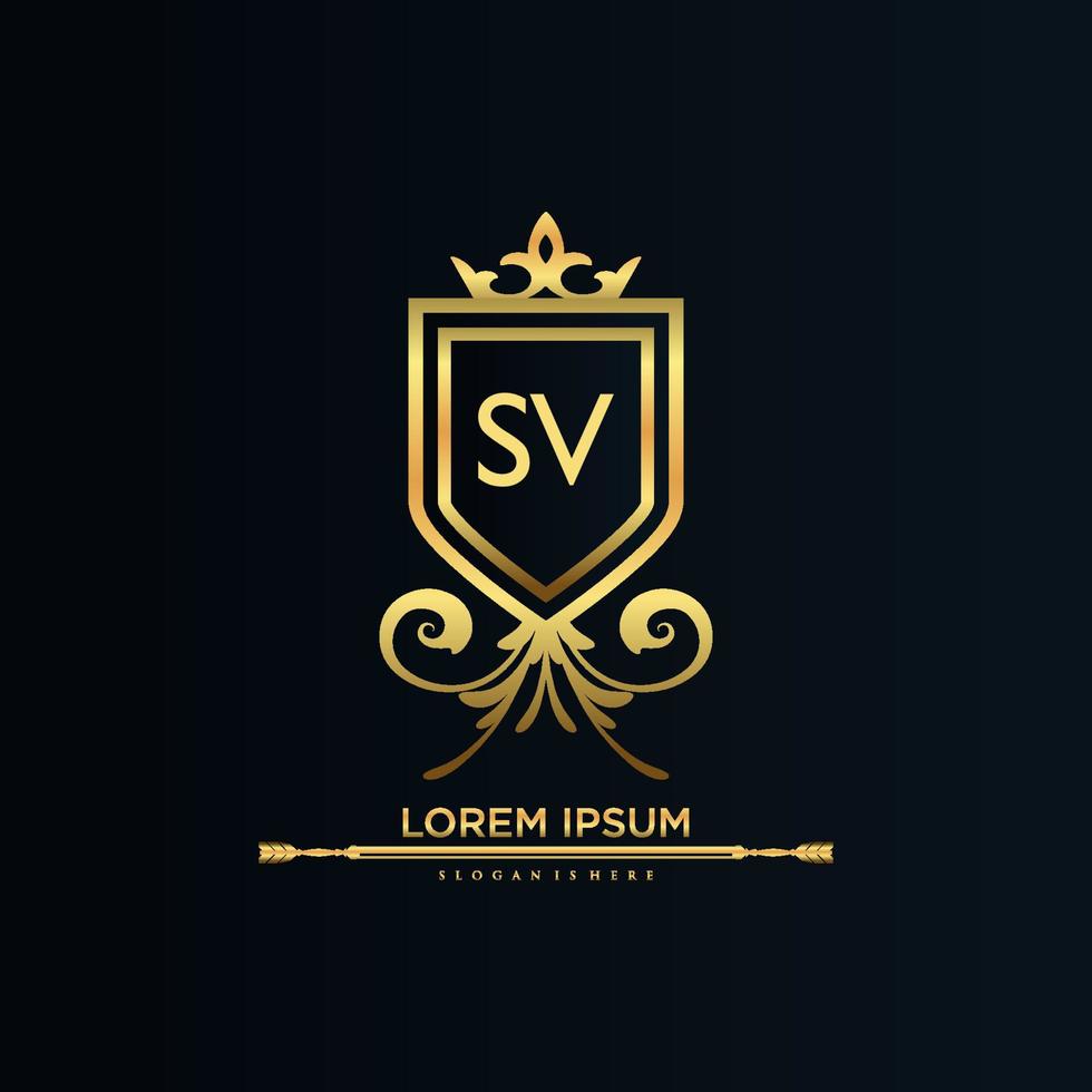 sv brief eerste met Koninklijk sjabloon.elegant met kroon logo vector, creatief belettering logo vector illustratie.