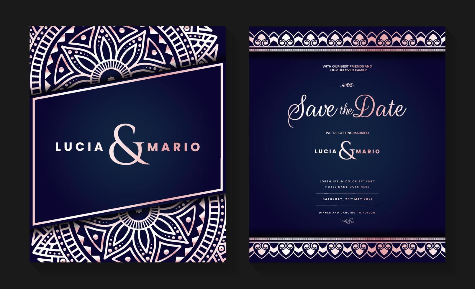 luxe bruiloft uitnodiging kaart ontwerp met zilver mandala en abstract patroon, Arabisch Islamitisch oosten- achtergrond stijl, decoratief sier- mandala voor afdrukken, poster, omslag, folder, en spandoek. vector