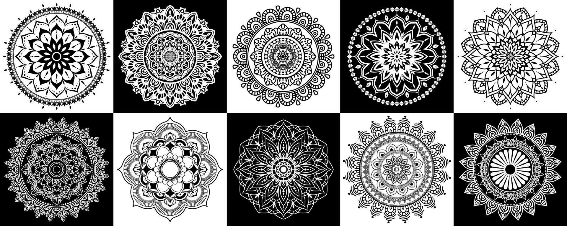 reeks van zentangle mandala's, mandala voor henna, mehendi, tatoeëren, decoratief etnisch sier- elementen, oosters patronen vector